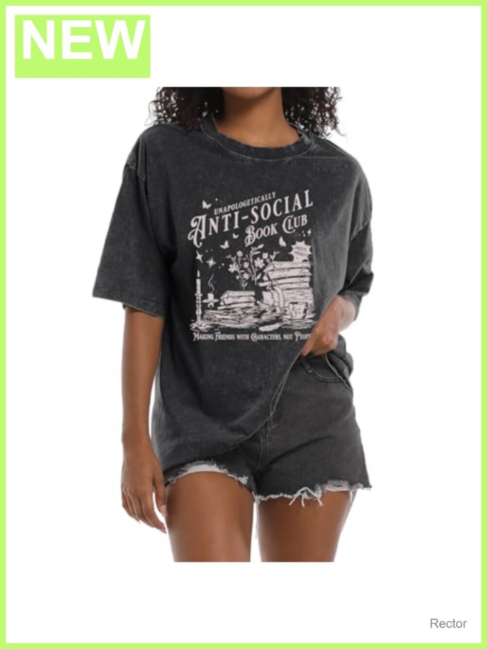 Anti Social Book Club Graphic Tee Oversized Cotton Blend Acid Wash